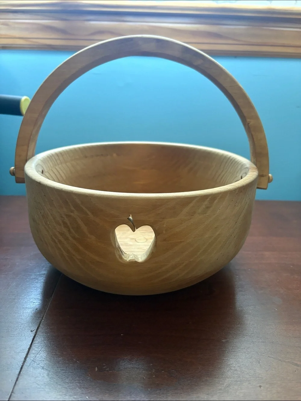 Handcrafted Wood Apple Basket - Natural Finish